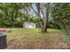 Serene backyard featuring a detached garage, shaded by mature trees, with ample space for relaxation and outdoor enjoyment at 2601 Ashley Rd, Charlotte, NC 28208