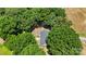 Aerial view of the home nestled amongst mature trees and a fenced backyard at 2903 Price Rushing Rd, Monroe, NC 28110
