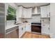 Modern kitchen equipped with stainless steel appliances, marble backsplash, and ample counter space at 300 Dollar Cir, Charlotte, NC 28270