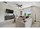 Spacious living area with plush sofa, TV, modern furnishings and a view to outdoors at 3058 Tramore Dr, Harrisburg, NC 28075