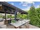 Outdoor kitchen featuring a granite countertop, bar seating, built-in grill, and beverage cooler, perfect for entertaining at 4430 Bravery Sw Pl, Concord, NC 28027