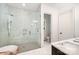 Elegant bathroom boasting a large, glass-enclosed shower with marble tile and modern fixtures at 5925 Creola Rd, Charlotte, NC 28270