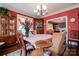 Spacious dining room featuring a chandelier and traditional decor with red walls at 611 E Marion St, Shelby, NC 28150