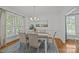 Dining area featuring hardwood floors, large windows and modern chandelier at 8441 Sandowne Ln, Huntersville, NC 28078