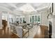 Spacious living room with coffered ceilings, fireplace, and sliding doors to the backyard at 9104 Kingsmead Ln, Waxhaw, NC 28173