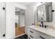 Bright bathroom with marble countertop and modern fixtures at 138 Lakefront Dr, Mooresville, NC 28117