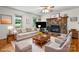 Staged living room featuring a large sofa, accent chairs, and a cozy fireplace at 139 Pleasant Garden Dr, Taylorsville, NC 28681