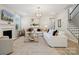 Cozy living room with fireplace, neutral decor, and an open staircase at 1431 Hubert Graham Way, Tega Cay, SC 29708