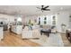 Open-concept living space featuring a white kitchen, inviting living area, and natural light at 16018 River Tree Ln, Charlotte, NC 28278