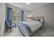 Cozy bedroom with natural light from window, blue curtains, bed with accent pillows and soft carpeting at 16028 Cranleigh Dr, Huntersville, NC 28078