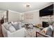 Spacious living room with a stone fireplace, plush seating, and stylish decor at 3009 Lydney Cir, Waxhaw, NC 28173