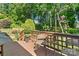 Inviting back deck features outdoor seating, a lush garden, and mature trees for privacy at 308 Odell St, Kannapolis, NC 28083