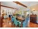Dining room with hardwood floors, wood beams, fireplace view and seating for six at 308 Odell St, Kannapolis, NC 28083