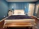 Stylish bedroom featuring blue board and batten walls, hardwood floors, and a comfortable bed at 329 Highland Dr, Lincolnton, NC 28092