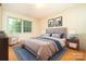 Staged bedroom with tufted headboard, side tables, sitting area, and a plush blue rug at 3526 Craig Ave, Charlotte, NC 28211