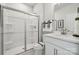 Modern bathroom with glass-enclosed shower, white vanity, and sleek finishes at 423 Balboa St, Matthews, NC 28104