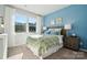 Bright bedroom with large windows offering exterior view, complemented by stylish blue walls at 423 Balboa St, Matthews, NC 28104