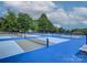 Modern pickleball courts showcasing a blue and gray color scheme, ideal for sports enthusiasts at 8 Sunrise Point Rd, Lake Wylie, SC 29710