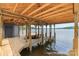 Wooden dock featuring a covered area, boat slip, and views of the lake at 8066 Edgewater Dr # 103, Norwood, NC 28128