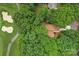 Overhead shot of a house nestled among lush trees near a golf course at 8117 Rising Meadow Rd, Charlotte, NC 28277