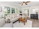 Bright living room featuring comfortable sofa, natural light, and stylish hardwood flooring at 1041 Brawley School Rd, Mooresville, NC 28117