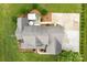Aerial view of home featuring a well-maintained roof, patio area, and ample green space at 1533 Ohara Plantation Ct, Dallas, NC 28034