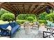 Backyard pergola seating area with comfortable furnishings and lush greenery at 1533 Ohara Plantation Ct, Dallas, NC 28034
