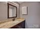 Bathroom featuring a granite countertop vanity, decorative mirror, and modern fixtures at 226 Queens Rd # 68, Charlotte, NC 28204
