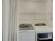 Bright laundry room featuring a modern washer and dryer set with wire shelving for storage at 226 Queens Rd # 68, Charlotte, NC 28204