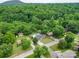 Expansive aerial view featuring a home with a pool, nestled in lush greenery, with a mountain backdrop at 2666 Hill Ln, Gastonia, NC 28054