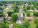 Beautiful aerial view of a neighborhood featuring a home with a private backyard pool surrounded by mature trees at 2666 Hill Ln, Gastonia, NC 28054
