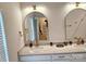 Elegant bathroom with double sinks, marble countertops, and stylish gold fixtures at 320 Lawrence Gray Rd, Charlotte, NC 28262