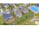 An aerial view of the house, showcasing its yard, neighborhood, and community pool at 463 Hunton Forest Nw Dr, Concord, NC 28027