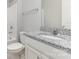 Bathroom with granite countertop, white cabinets, toilet, and shower with a tub at 463 Hunton Forest Nw Dr, Concord, NC 28027