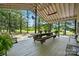 Spacious covered patio with a wooden picnic table, swing, and scenic outdoor views at 7204 E 218 Hwy, Marshville, NC 28103