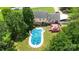 Aerial view of home featuring an inground pool, patio deck, carport, and verdant lawn at 1104 Colony Ct, Gastonia, NC 28056