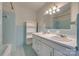 Bathroom features a double vanity, blue tiling, and ample lighting at 286 Southside Rd, Rock Hill, SC 29730