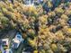 Aerial view highlighting a property with a private pool, lush trees, and neighborhood amenities at 35 Dorie Dr, Belmont, NC 28012