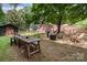Spacious backyard featuring picnic table, fire pit, and lovely landscape at 418 Melody Ln, Shelby, NC 28152