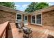 Relaxing outdoor deck space with seating, grill, brick wall, and natural sunlight at 418 Melody Ln, Shelby, NC 28152