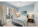 Inviting bedroom with balcony, soft carpeting, and soothing light-blue walls at 4620 Piedmont Row Dr # 308, Charlotte, NC 28210