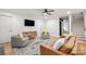 Cozy living room showcases hardwood floors, a TV, a couch, two chairs, and a stylish area rug at 5016 Celeste Ct, Charlotte, NC 28270