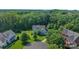 Beautiful aerial view of a blue home nestled in a lush, green landscape at 5044 Dockside Ct, Matthews, NC 28104