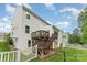 This backyard offers a spacious wooden deck, stairs, a brick patio, and a well-maintained lawn at 6726 Carradale Way, Charlotte, NC 28278