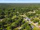 A high-angle shot of a quiet neighborhood surrounded by dense woods and clear blue skies at 1055 Laurel Ave, Lancaster, SC 29720