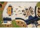 Aerial view of outdoor dining and kitchen spaces, highlighting the patio's layout at 11024 Shreveport Dr, Huntersville, NC 28078