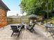 Outdoor patio featuring a fire pit, seating, and lush landscaping for relaxing and entertaining at 1638 Wensley Dr, Charlotte, NC 28210