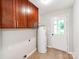 This laundry room has a water heater, wooden cabinets and access to the backyard at 2040 Stratford Dr, Conover, NC 28613