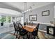 Bright dining area with large windows, stylish light fixture, and view into a sunroom seating area at 2224 Hartwell Ln, Fort Mill, SC 29707