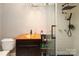Bathroom featuring a glass-enclosed shower and modern vanity at 2443 Knickerbocker Dr, Charlotte, NC 28212